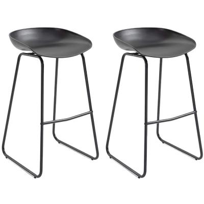 China Modern Home Kitchen Modern Plastic Black Bar Stool With Metal Legs And High Footrests Breakfast Seating And Bistro Chair for sale