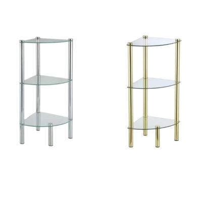 China Adjustable Home Steel Storage Rack 3 Tier (Height) Glass Corner Shelf for sale