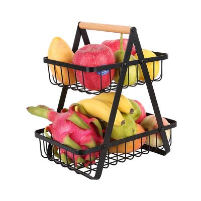 China Sustainable Fruit Storage Basket Countertop 2-Tier Vegetable Rack For Kitchen Storage for sale