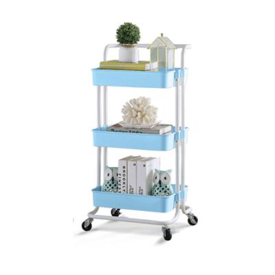 China Contemporary Metal Multi-Layer Multi-Layer Kitchen Storage Cart Foldable Floor-Standing Rack With Pull Basket for sale