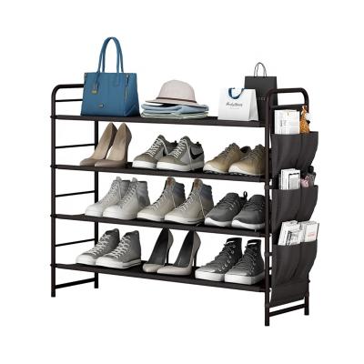 China Expandable and Adjustable Bronze (Height) Adjustable Single Tending Stackable Shoe Rack 4-Tier Shoe Rack Storage Shelf Wire Rack Organizer for sale