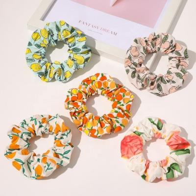 China MIO Facilities Design Custom Multiple Print Hair Band Decoration Scrunchies Printed Logo Tie Custom Fruit Scrunchie Polyester Scrunchies Hair For Women for sale