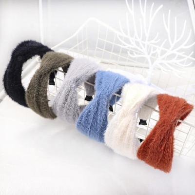 China Modern Fashion Sale Fur Knot Headband Plush Winter Warm Headband Knitted Headbands Women for sale