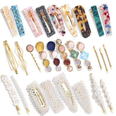 China Fashion MIO Acrylic Resin Pearl Hair Clips Hair Clips Handmade Fashional Hair Clips Alligator Glitter Crystal Geometric Hairpins for sale