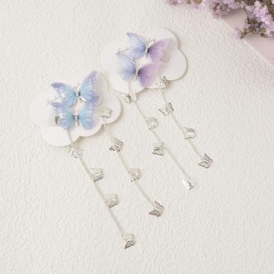 China MIO Exquisite Hair Decorations Gradient Style Tassel Organza Butterfly Antique Metal Hair Clip Wiggle Hair Clips Hair Decoration For Girls for sale