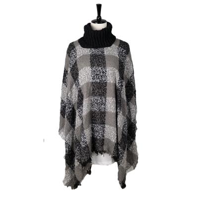 China 2022 New Women's Winter Polyester Checked Knitted Oversized Scarf Poncho Wrap Shawl Cape Coat for sale