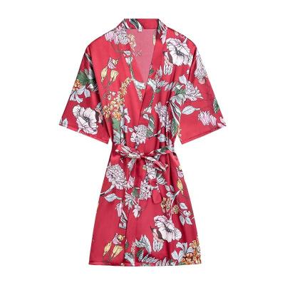 China Summer Women's Floral Print Bridal Sleepwear Pajamas Kimono Bathrobe Ladies Long Robe Satin Nightgown QUICK DRY Long for sale