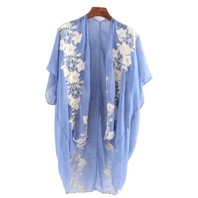 China QUICK DRY Women's Vacation Sunscreen Cardigan Embroidered Chiffon Beach Cover Up for sale