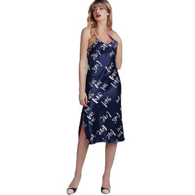 China 2022 fashion ladies letter printing bridle summer elegant women's nightwear QUICK DRY silk sleepwear sexy dress for sale