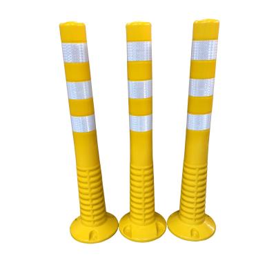 China CE 1.1kgs Certificate Logo Post Yellow Reflective Traffic Bollard 100% PU Road Flexible Spring Warning Barrier Post en venta