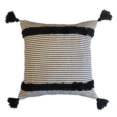 China Sustainable Boho Polyester Cotton Home Decor Cushion Cover Throw Pillow Case With Tassel 18X18 Inches for sale