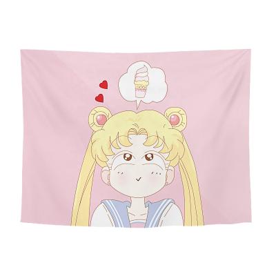 China Moon Plaid Lovely Sailor Girl Home Pink Soft Tapestry First Style Tapestry Simple Wall Hanging Decoration with Stars Lights 75x100cm for sale