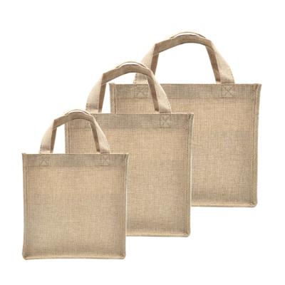 China Sublimation Handled Blankets Nature Burlap Jute Tote Bags With Handles Gusset Shopping Bag for sale