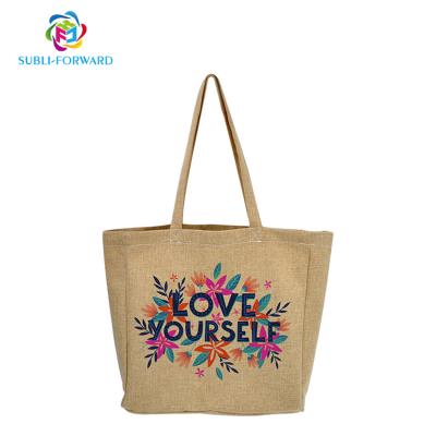 China Custom Rope Handle Sublimation Textile Eco-Friendly Shopping Bag Burlap Printing Bag With Handle for sale