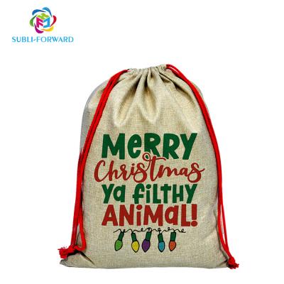 China Plain Sublimation Blank Personalized 50*66cm 30*40cm Burlap Santa Sack Large Christmas Presents With Drawstring Xmas Gift Decorations for sale