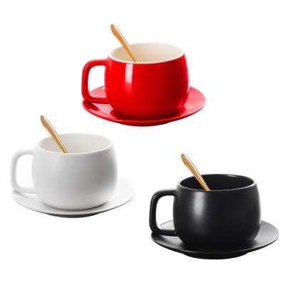 China Wholesale 250ml Disposable Simple White Cute Coffee Milk Cup Ceramic Tea With Spoon Saucer for sale