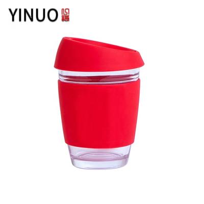 China Sustainable Reusable 8oz 12oz 16oz Glass Coffee Mug With Silicone Sleeve for sale