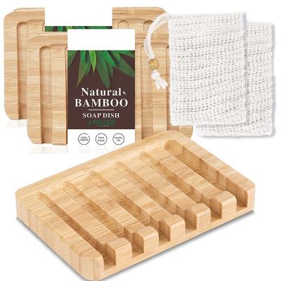 China Modern Natural Bamboo Soap Dish Shower Crate Holder Container Storage Box For Bathroom Bamboo Soap Box for sale