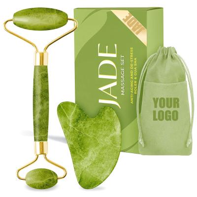 China Whitening Handheld Facial Massager Customized High Quality Natural Jade Roller Anti Aging Logo Eye Gua Sha Set Personal for sale