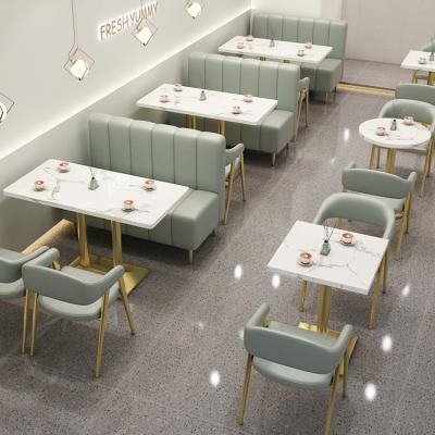 China Durable Stable Modern Nordic Furniture Sofa Booth Metal OEM Restaurant And Cafe Leather Chairs Table Set for sale