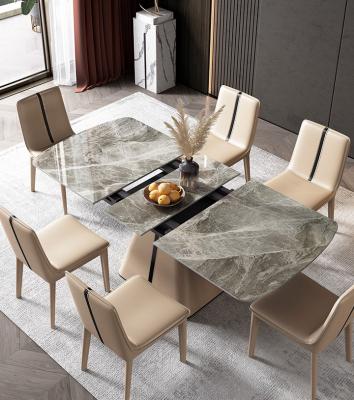 China Italian Modern Rectangular Dining Table Factory Wholesale Extendable Luxury Artificial Marble Travertine Stone Factory High End Dining Table for sale