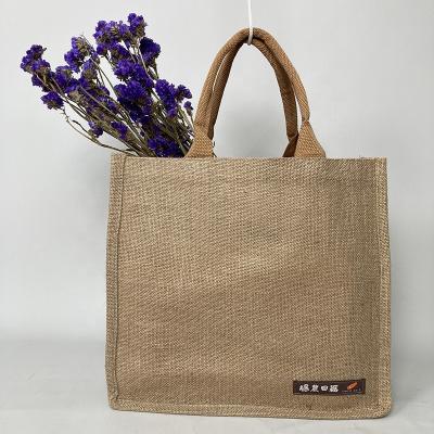 China Natural Mini Plain Jute Gift Tote Bag Handled Natural Jute Grocery Bag For Rice With Printing Used Jute Coffee Bags Fruit Green Line for sale