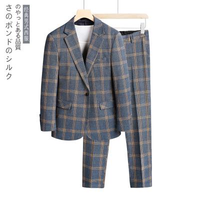 China Stylish Anti-Wrinkle Office For Men Plaid Suit For Men 2 Piece Suit Mens Suiting Formal Suit For Men for sale