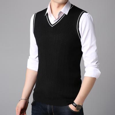 China Anti-Wrinkle Custom Design Sweater Spring V-Neck Tank Top Sleeveless Knitted Cotton Vest Sweater for sale