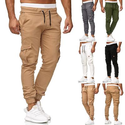 China 2021 Multi Waist Thin Elastic Drawstring Cotton Pants Solid Color Men's Pocket Viable Male Casual Pants Overalls for sale