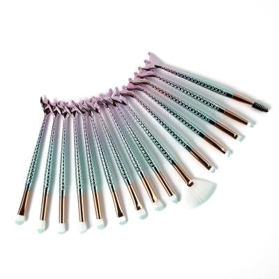 China Angular Blush Luxury 15Pieces Colorful Fishtail Make Up Brushes Synthetic Vegan Makeup Brushes Professional Private Label for sale