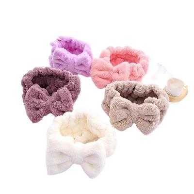 China Wholesale Soft Coral Hair Band Velvet Wash Face Makeup Lady Wash Bow Headbands for sale