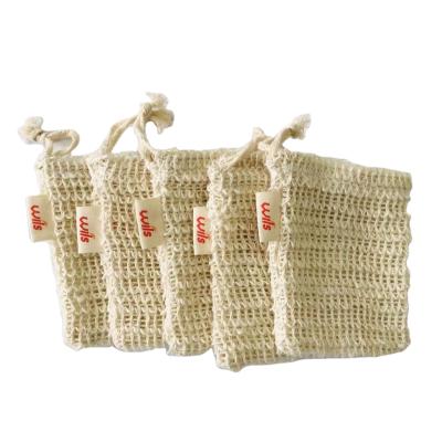 China All Natural Wholesale Natural Drawstring Hemp Cotton Sisal Soap Saver Bag Mesh Customized Bags for sale