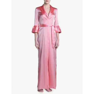 China Elegant Manufacturer Chinese Pink QUICK DRY Long V-Neck Plus Size Women Silk Pajamas Set for sale