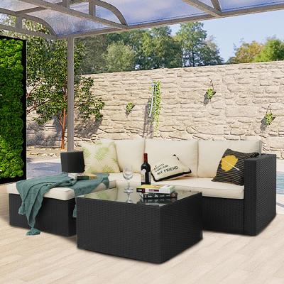 China Modern Living Room Indoor Outdoor Scenography Garden Furniture Cane Rattan Furniture Black Wicker Sofa Set for sale