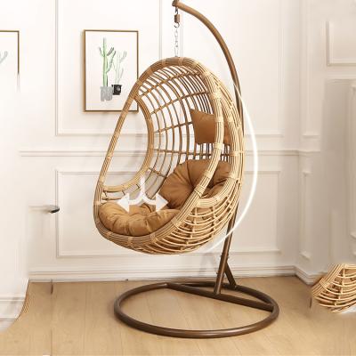 China New Design Eco-freindly Modern Egg Shape Outdoor Rattan Garden Furniture Wooden Color Patio Swings Wicker Egg Chairs for sale