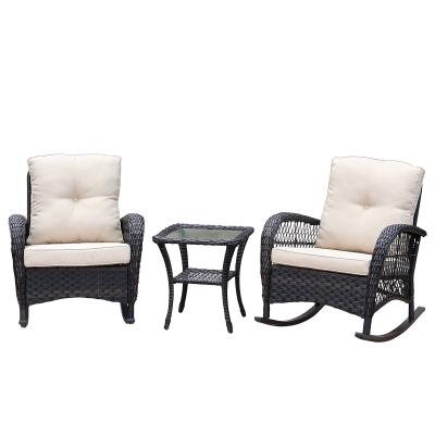 China Eco-freindly 2021 new design 3PCS wicker patio furniture sets patio furniture patio conversation rocking furniture for sale