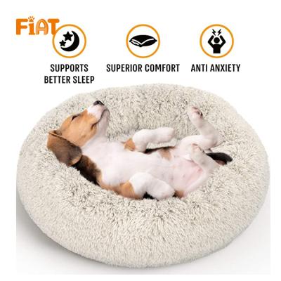 China Round Shape Deep Plush Cat Pet Bed Anti Worry Heating Calming Dog Bed for sale