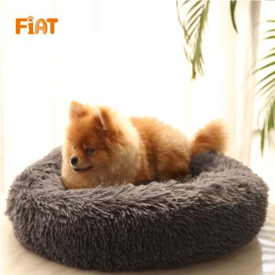 China Heating Dark Gray Cat And Dogs Sleep Round Pet Beds Soothing Removable Blanket Washable for sale