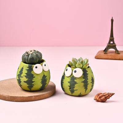 China Naturix Material Durable Wholesale Succulent Plant Pots Mini Green Watermelon Form Mini Succulent Planter Handmade Ceramic Plant Pots for sale