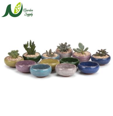 China Sample Chinese Style Small 2.5 Inch Ceramic Succulent Planter Pot With Drain Hole Ice Slot Glaze Porcelain Handwork Plant Container for sale