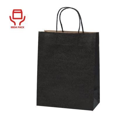 China Hot Sale Recycled Black Paper Bag Packaging Materials Flat Bottom Paper Bag With Handle Shopping Paper Bag Custom Logo for sale