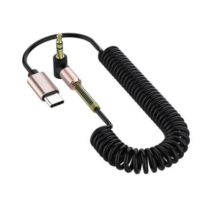 China 90 aux cable High Quality 35mm Degree 3.5mm Connector Spring Wire To Type C Speaker Horn Audio AUX Cable. for sale