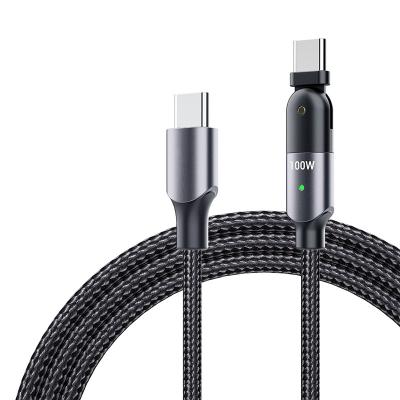 China 180 Degree PD 100W USB C To C Cable 5A E Mark With LED 180 Degree Bend Cable Nylon Braided Cord For Laptop iPhone Xiaomi Huawei for sale