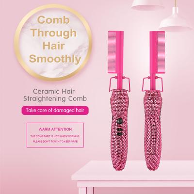 China Portable Professional Copper Hot Comb Electric Pressing Comb, High Temperature Hair Straightener Bling Hot Comb for Curly Hair Wigs Beard for sale