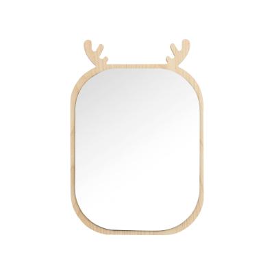 China Wholesale Private Label Custom Korean Style Deer Shape Free Movable Wooden Single Sided Desktop Mirror For Makeup for sale