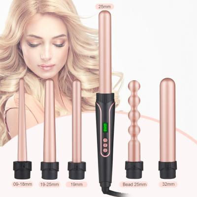 China Adjustable Electric Combination Curling Iron Curling Comb Hair Comb Settings Heat Interchangeable Hair Curler Set 6 In 1 Curling Wand Set 6 Interchangeable for sale