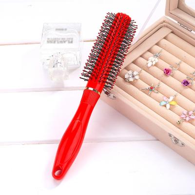 China OEM ODM Service Nondisposable Backed Portable Nylon Bristle Round Handle Plastic Curly Hair Brush for sale