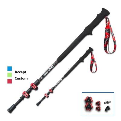 China Useful and Portable Carbon Fiber Sponge Handle Outdoor Sports Mountain Trekking Pole Three Sections Lengthened Telescopic Walking Cane Actions for sale