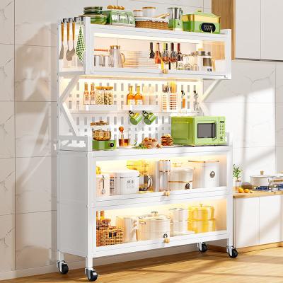 China Kitchenroom Multi Floor Storage Cabinet Oven Rack Kitchen Racks Clearance Large Space Enclosed Translucent Cabinet Stainless Sideboard for sale