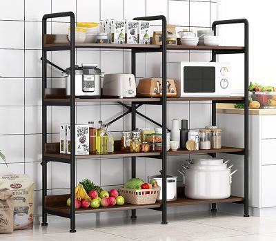 China Hot Selling Stackable Microwave Oven Storage Shelf Bakers Kitchenroom Household Service Kitchen Stainless Steel Frame Rack With Wire Basket for sale